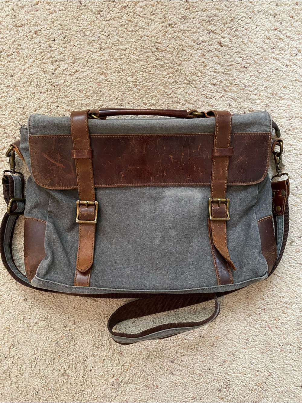 S-Zone Leather and Canvas Messenger Bag.